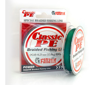 Шнур плетений Fanatik Classik PE X4 100 m (#2.0) 0.23 mm 12.0 kg Green