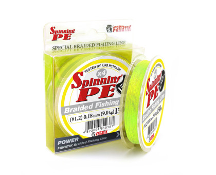 Шнур плетений Fanatik Spinning PE X4 150 m (#1,2) 0.18 mm 9,0 kg Yellow