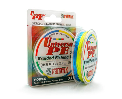 Шнур плетений Fanatik Universal PE X4 150 m (#0,8) 0.14 mm 6,8 kg Varicoloured