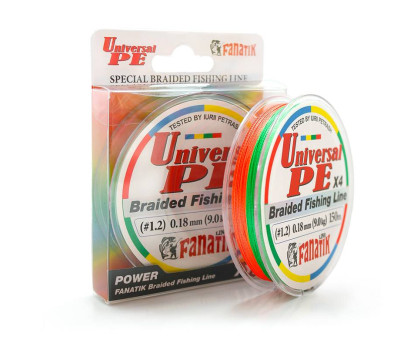Шнур плетений Fanatik Universal PE X4 150 m (#1,2) 0.18 mm 9,0 kg Varicoloured